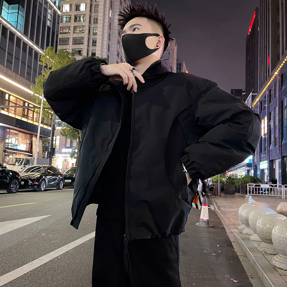 A55/P138控178秋冬款潮牌男士高级感解构设计感痞帅棉服外套男黑3,男装棉衣,电商A366