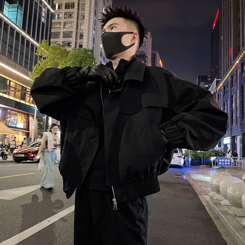 J75 P128控168 秋季夹克外套潮牌假两件短款解构设计感工装男上衣图片