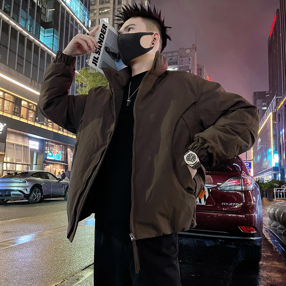 A55/P138控178秋冬款潮牌男士高级感解构设计感痞帅棉服外套男黑3,男装棉衣,电商A366