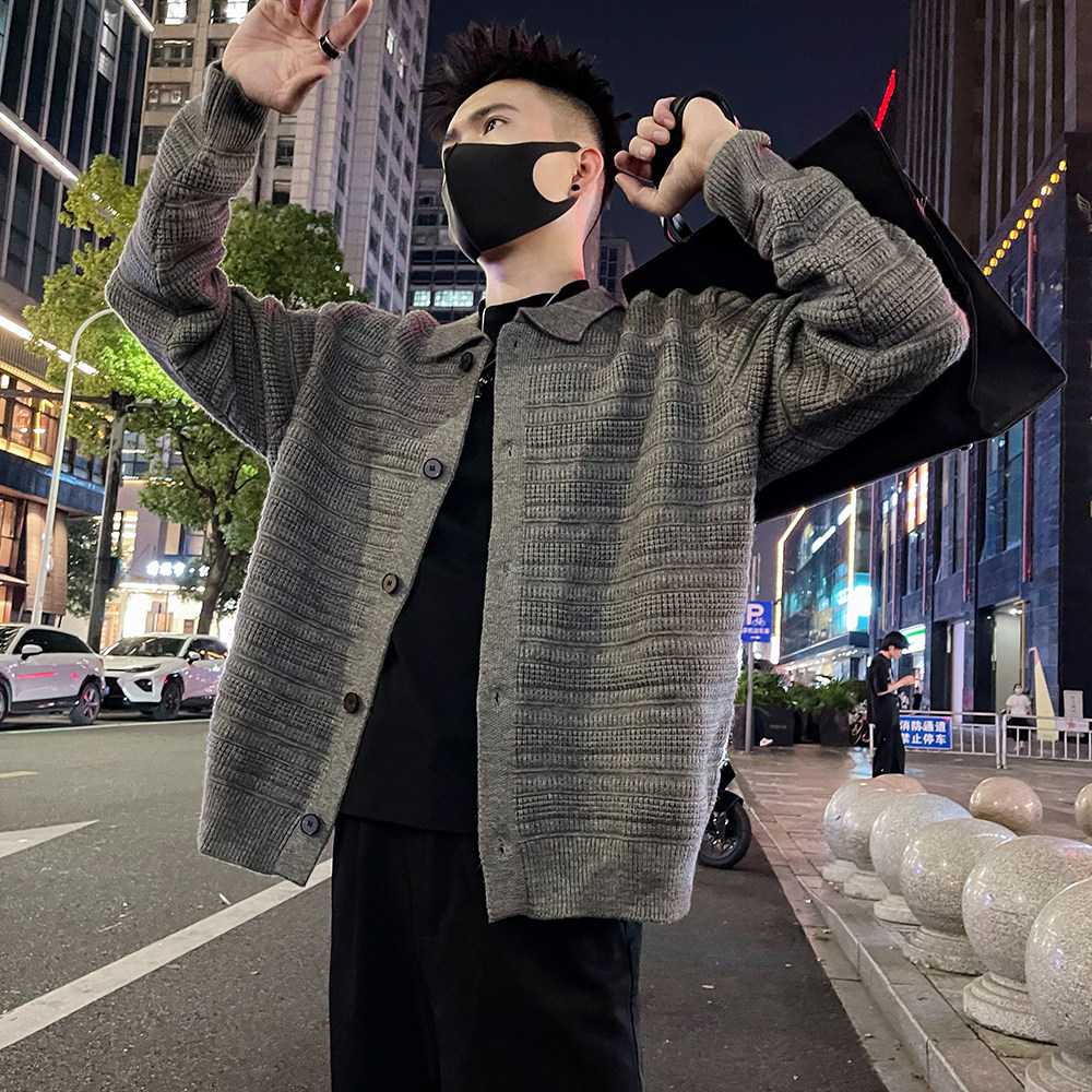 J86/P108控148 美式潮牌痞帅复古大气保暖针织开衫夹克外套男灰2图片