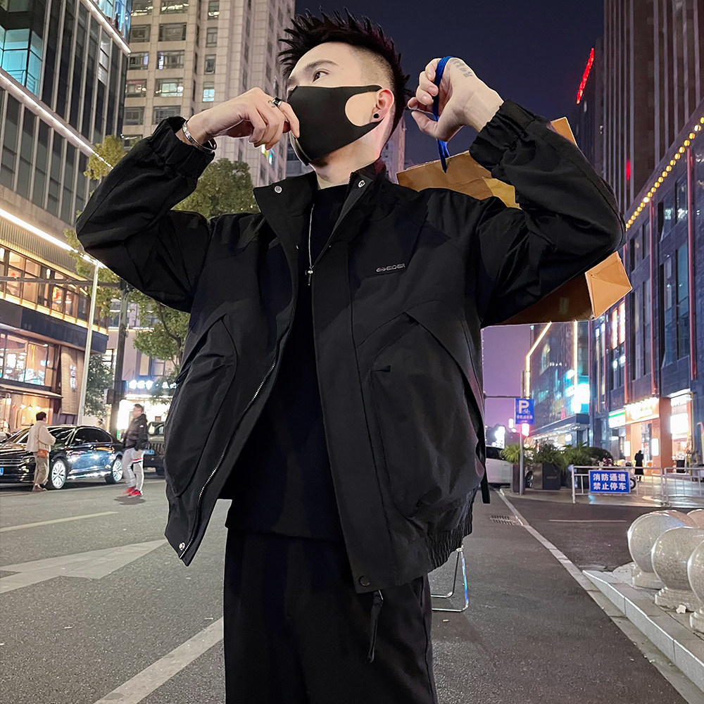 J89/P98控145春款男士薄款工装大口袋夹克外套潮牌高级感痞帅黑3,男装夹克,电商A366
