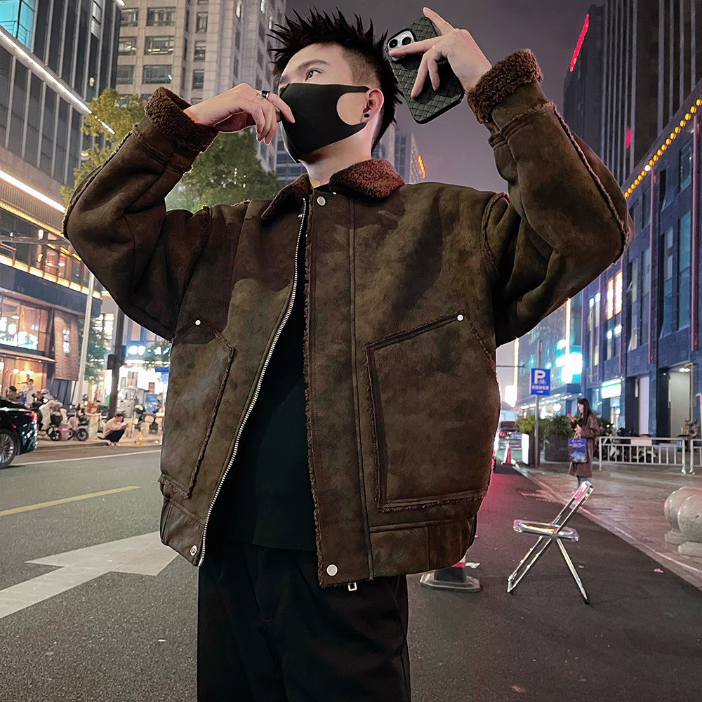 A63/P178控238 男士秋冬款皮毛一体翻领男士保暖防寒外套咖2图片