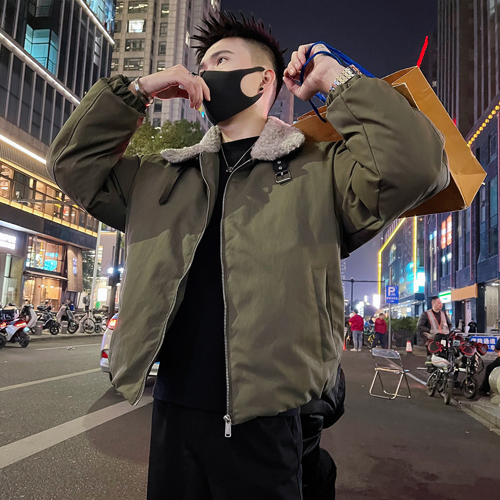 A67/P148控198潮牌秋冬款男士毛领棉服外套休闲痞帅上衣黑2,男装棉衣,电商A366