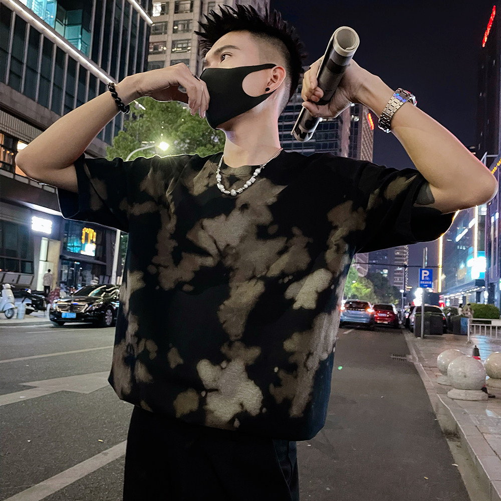 T265/P58控88 短袖t恤设计感扎染美式复古休闲圆领男士半袖黑1图片