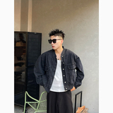 J71/特P138控178男士牛仔外套质感复古老钱风翻领休闲上衣黑1，男装工装外套，电商A366