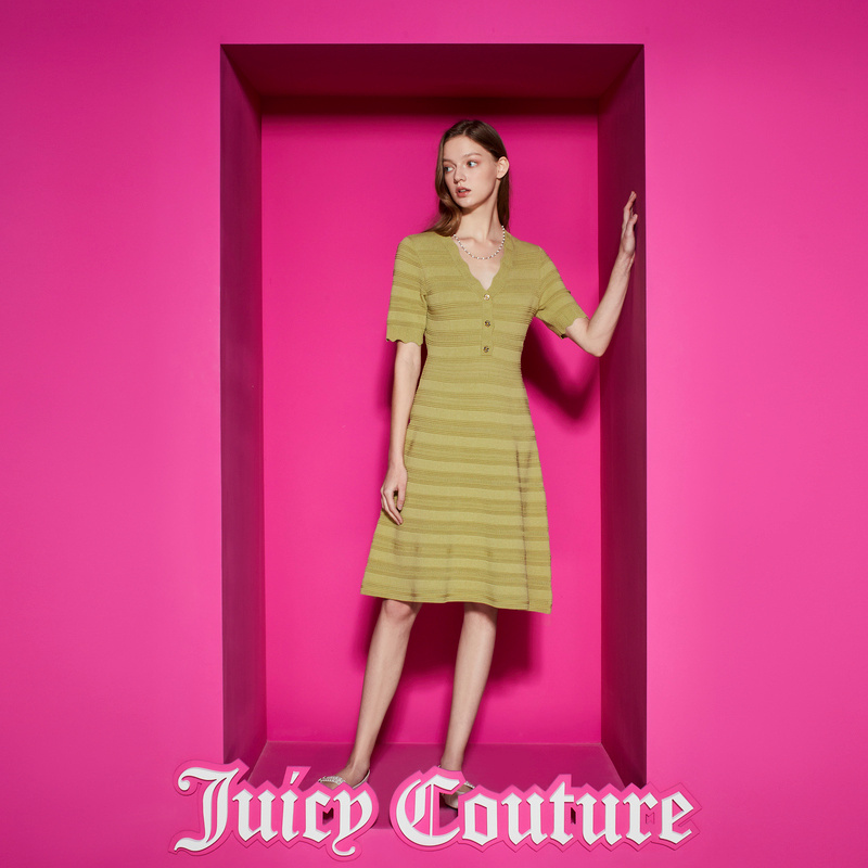 Juicy Couture橘滋女装新款女装马斯塔德波浪边肌理感A字连衣裙