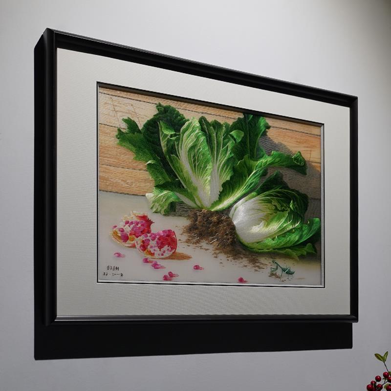 成品方形装饰画百财图手工苏绣书房客厅玄关高档新中式刺绣挂画图片