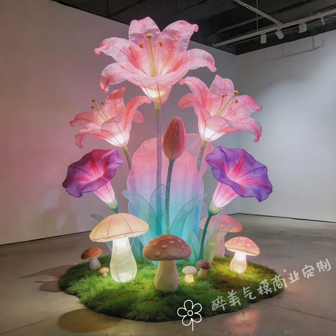 森系发光仿真百合花蘑菇美陈装置商场中庭引流打卡梦幻氛围感道具