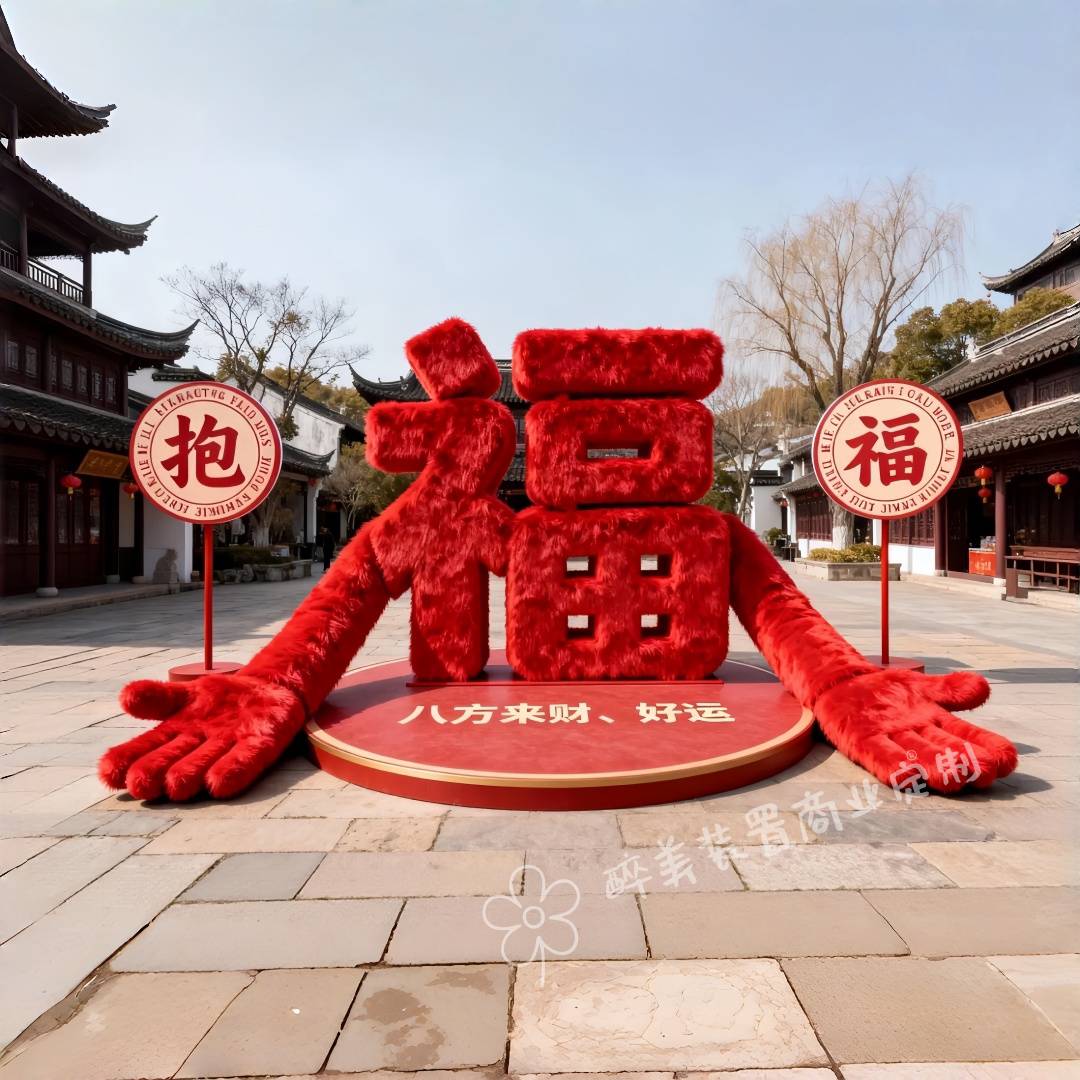 2027巨型抱抱福毛绒美陈春节商场立体泡雕商业装饰打卡道具定制