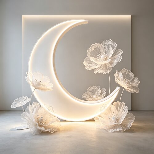 中秋节发光月亮蕾丝花艺美陈摆件