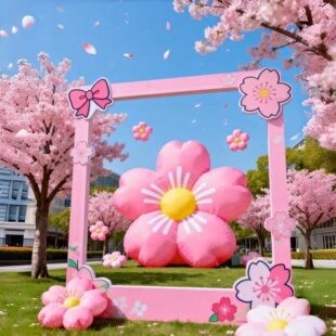 春日樱花节拍照相框花朵气模定制景区公园酒店草坪打卡拍照点布置