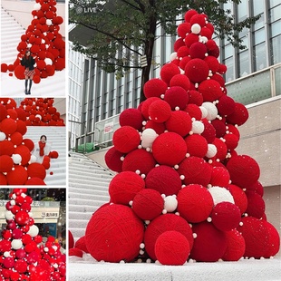 2026马年春节红丝绒球大树挂件商场酒店珠宝店门店装饰网红美陈