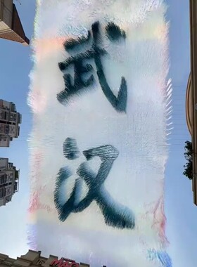 户外吊顶镭射雨丝帘装饰天幕商业街景区游乐园长廊带字遮阳防晒网