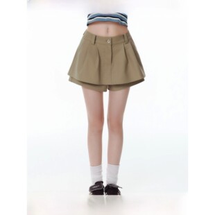 ripped 高腰女士双层微喇纯色打底短裤 micro layer shorts Double