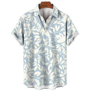 3D leaf print plus size shirt T-shirt  3D树叶印花大码衬衫T恤