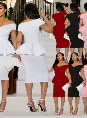 V-neck sleeveless wrapped hip dress womanV领无袖包臀连衣裙女