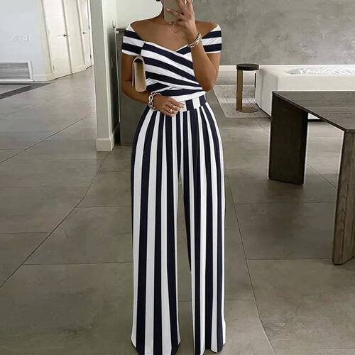 印花一字肩连体裤女Printed high waisted one shoulder jumpsuit