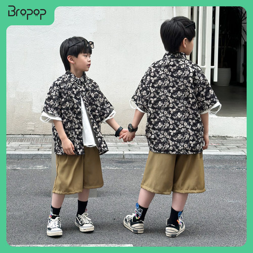 Bropop童装夏季痞帅短袖衬衫