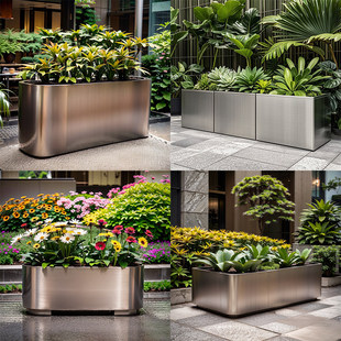 户外不锈钢花箱定制组合酒店商业街花坛铁艺外摆金属大花槽种植箱