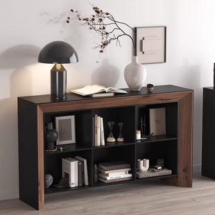 侘寂风黑色餐边柜风化松木复古做旧六格置物柜客厅装饰玄关柜高档