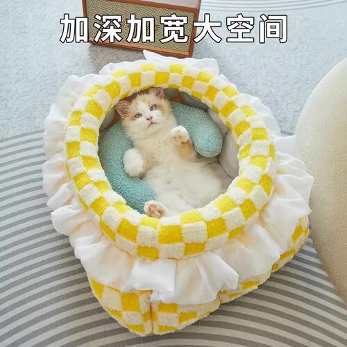 猫窝四季通用棋盘格窝封闭式保暖安全感猫咪睡觉用猫床超级大猫窝
