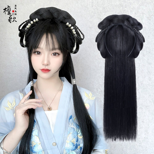 汉服头饰女一体式发箍假发全头套古风明制日常假发包盘发古装发饰