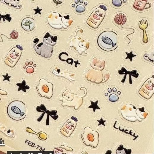 ins风软萌小猫小狗浮雕立体贴纸日系可爱美甲贴纸高颜值卡通防水