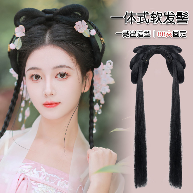 汉服头饰古风假发懒人发箍一体式发饰日常盘发古装配饰仙女全套装