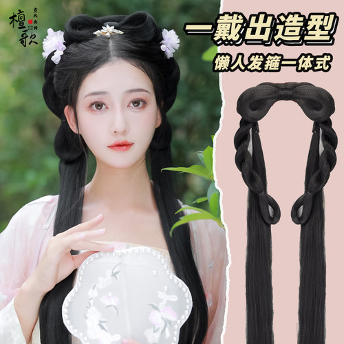 古装汉服头饰女发箍假发一体懒人盘发古风造型假发包日常演出发饰