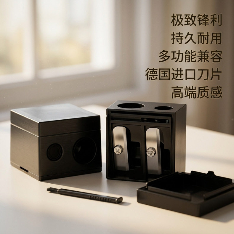 美妆专用双孔削笔刀便携集屑耐用眉笔眼线笔唇线笔遮瑕笔化妆工具