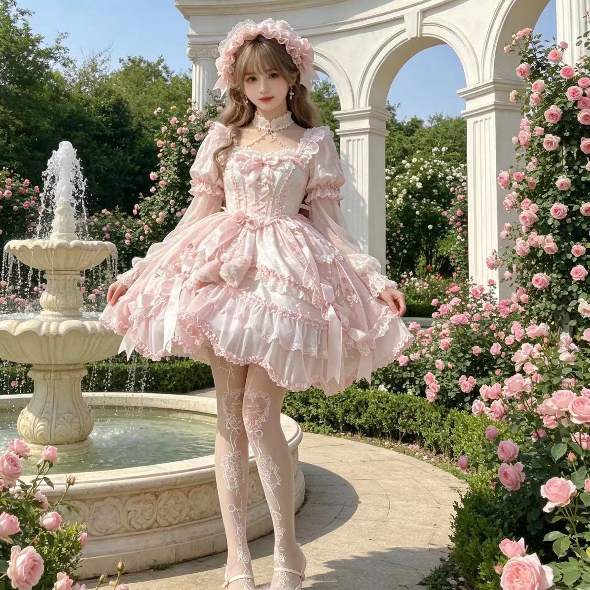 玫瑰画框Lolita袜子女春夏甜酷辣妹纯欲风女洛丽塔日系印花