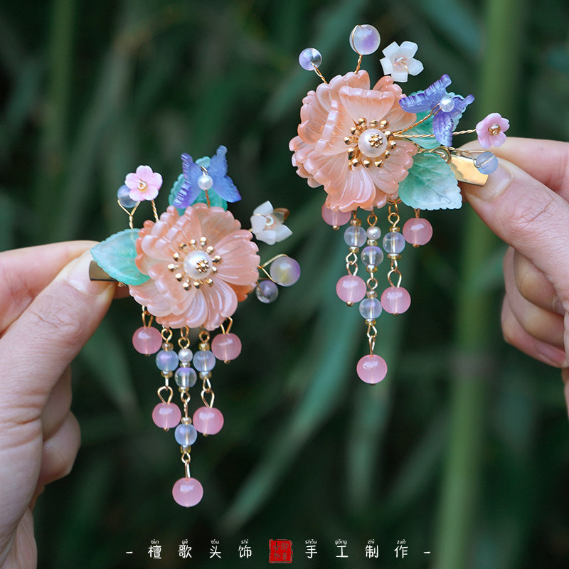 汉服发饰女童古装夹子儿童步摇配饰古风头饰发夹对夹古代宝宝发卡