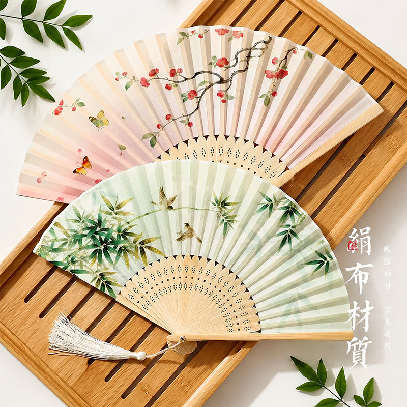 新款中国风折扇汉服女旗袍儿童学生跳舞舞蹈夏季创意便携流苏扇子