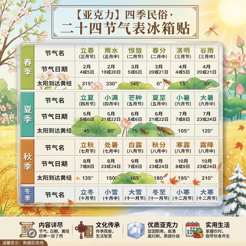 二十四节气知识小科普好寓意亚克力冰箱贴磁吸