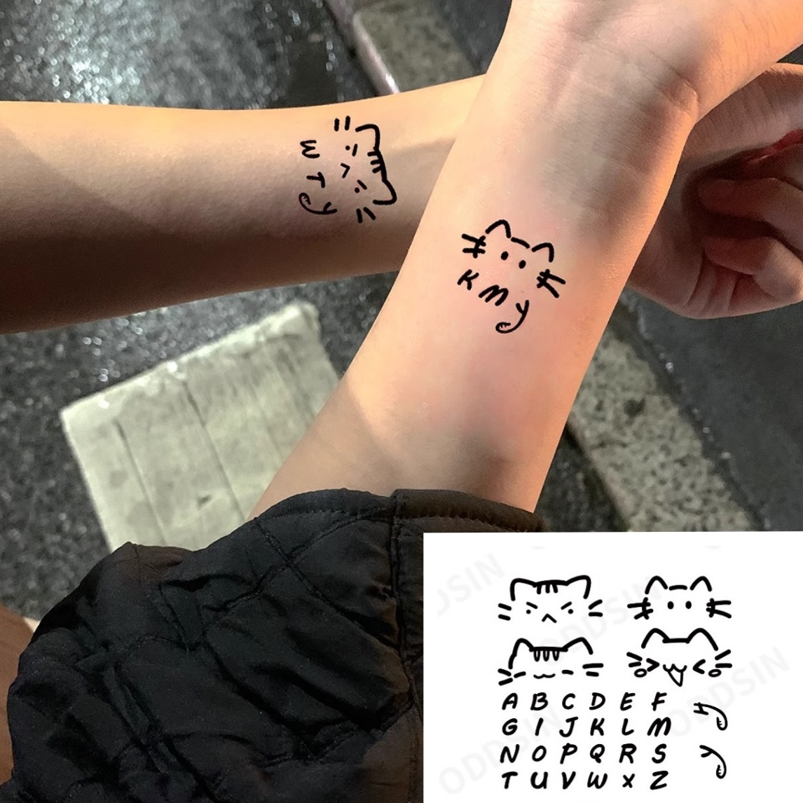 高级好看的小猫字母贴纸情侣款ins风果汁草本纹身贴男防水女持久