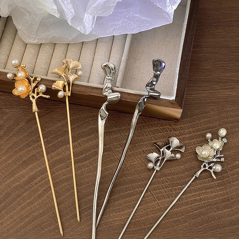 新中式简约金属发簪女高级感夏天盘发簪子古风旗袍发钗个性冷淡风