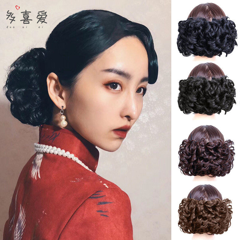 发圈拉花发包女复古头花旗袍盘发造型卷发包抓夹发圈蓬松民国发髻