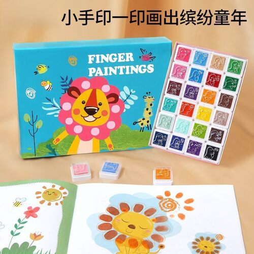 儿童手指印天使画画图册幼儿园手掌点画玩具印泥绘画工具颜料无害