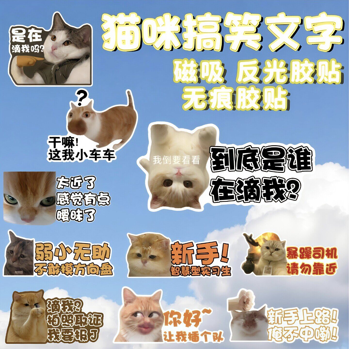 猫meme磁吸车贴搞笑干嘛这我小车贴纸创意文字猫猫汽车新手贴画