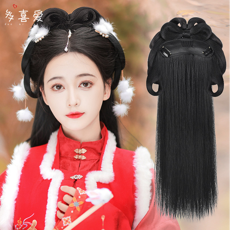 汉服假发女古装发髻蝴蝶结发箍假发一体式盘发新年头饰明造型古风