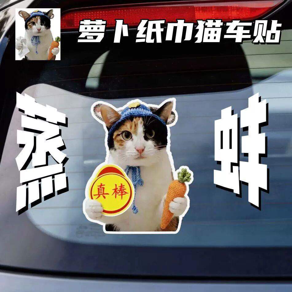 萝卜纸巾猫车贴可爱大开门猫实习贴搞笑中手汽车装饰贴