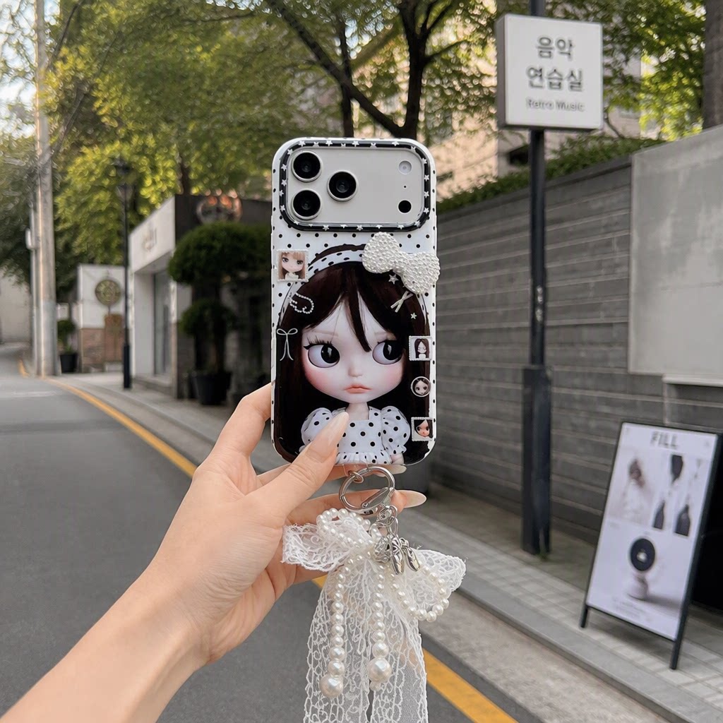 韩国IMD黑白波点芭比娃娃适用iPhone17 Pro Max手机壳蝴蝶结16苹果高颜值15可爱女款独特好看的ins巨好看新款