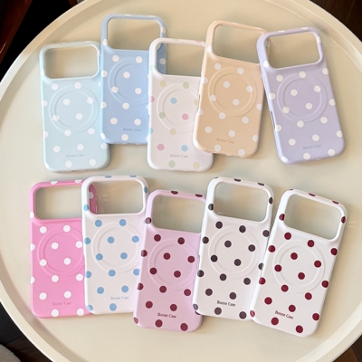 ins韩系撞色复古波点磁吸适用苹果16ProMax手机壳iPhone17女生高级感新款14全包防摔15高颜值粉色/酒红/白色