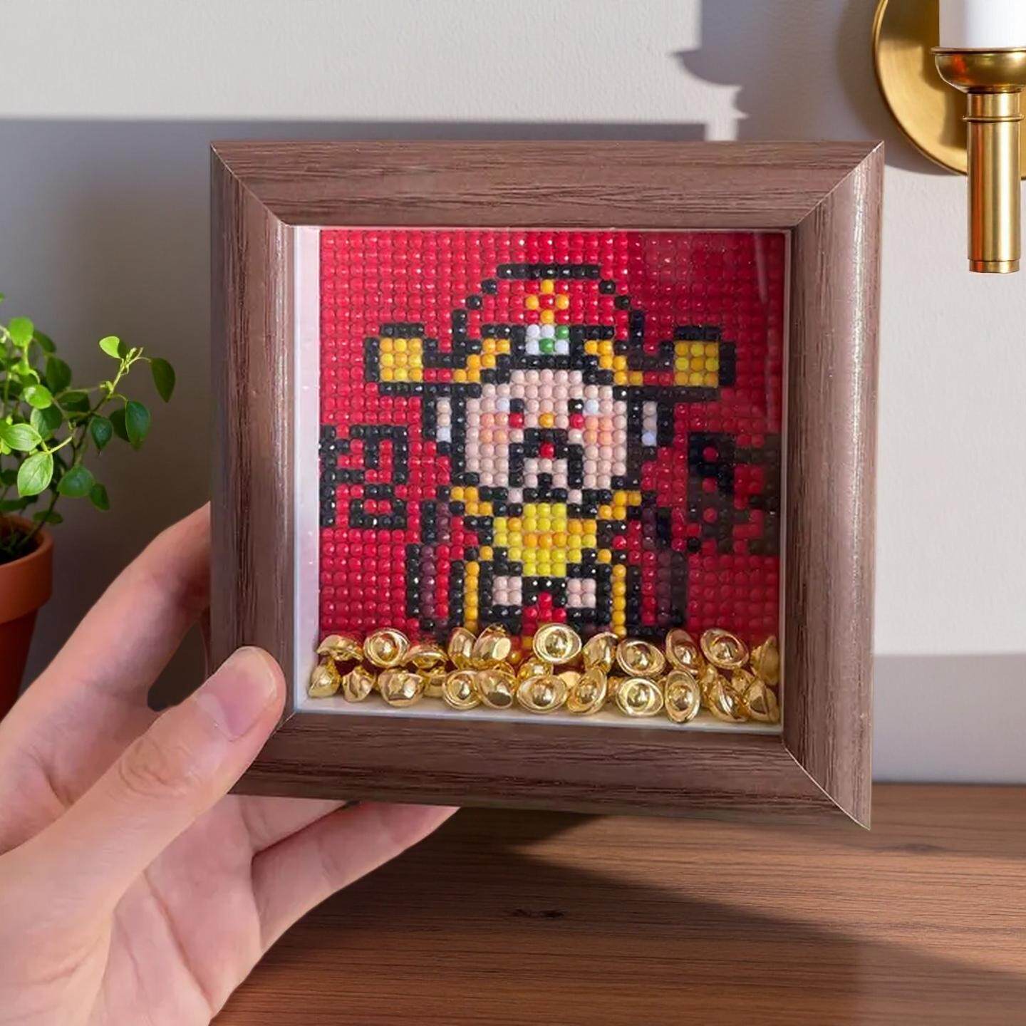 新款财神爷钻石画摆件贴画手工diy制作摆台书桌客厅金元宝带木框