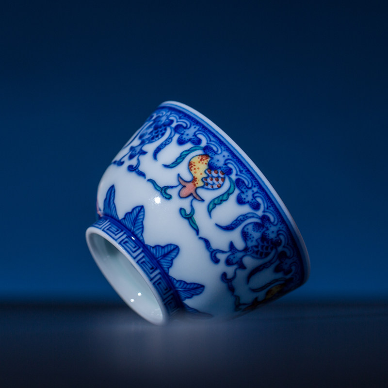 望龙柴窑青花盖碗杯子茶叶罐