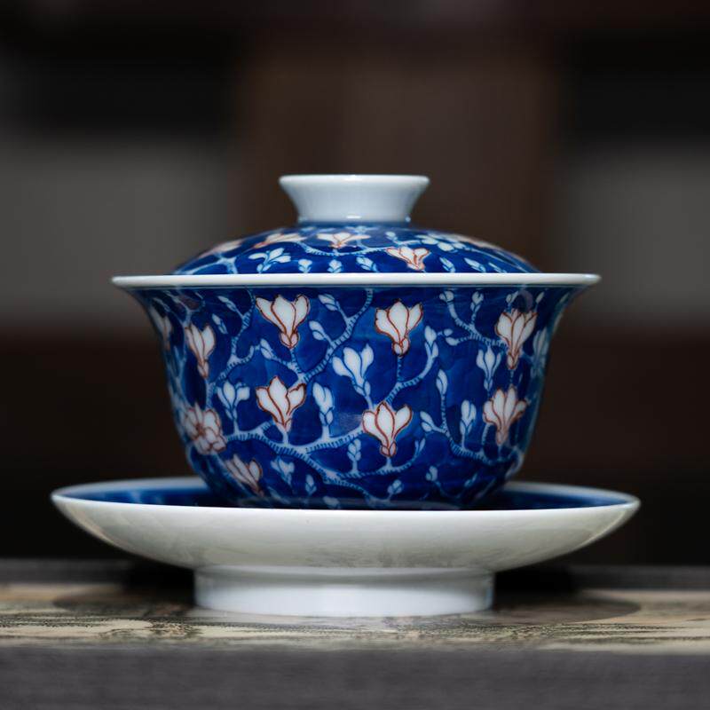 釉里红三才盖碗精致喝茶茶具望龙