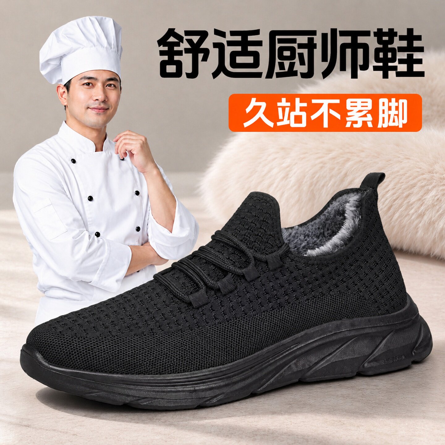 老北京棉布鞋男厨师鞋冬新款防滑软底舒适不累脚专业厨师工作棉鞋