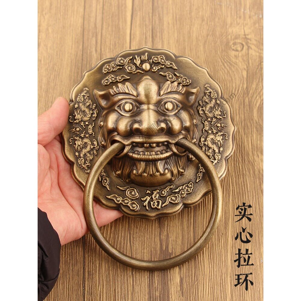加厚中式仿古大门狮子头兽头门环把手黄铜复古祠堂实木门铜拉手