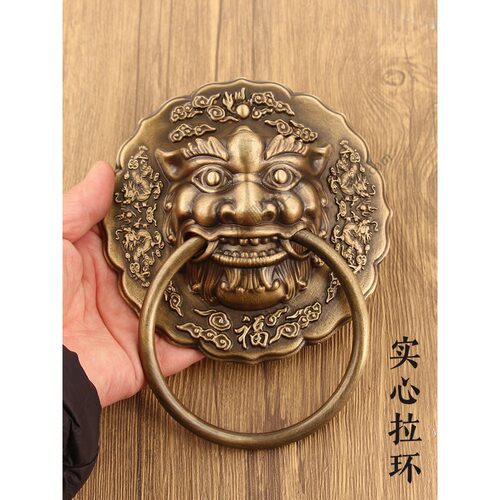 加厚中式仿古大门狮子头兽头门环把手黄铜复古祠堂实木门铜拉手