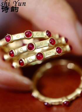 帕诗韵S925镶嵌酒红色圆钻戒指